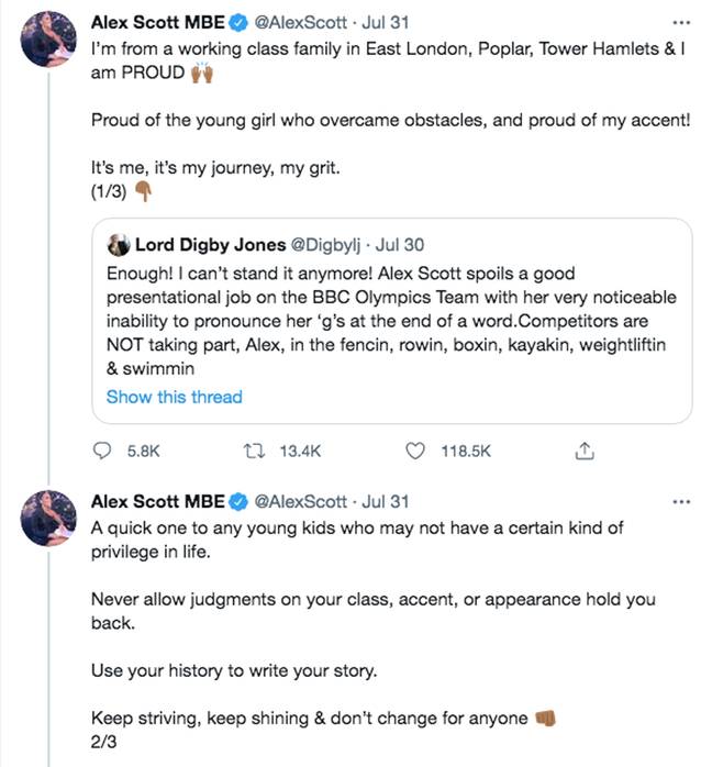 Alex Scott responded to Lord Digby Jones on Twitter (Credit: Twitter/ Alex Scott)