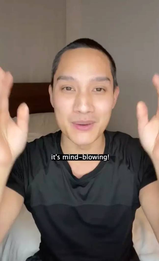 Justin described the technique as 'mind-blowing' after he mastered it by practising for six weeks. Credit: TikTok/@justin_agustin