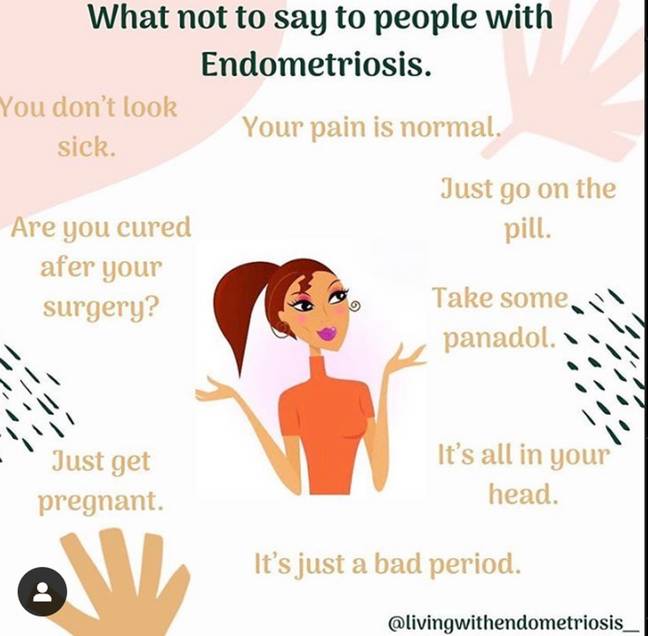 Endometriosis affects 1 in 10 people. Credit: Instagram/ @livingwithendometriosis_