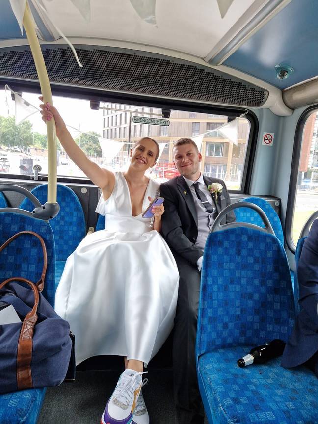 The couple saved big time on their wedding transport. Credit: Caters