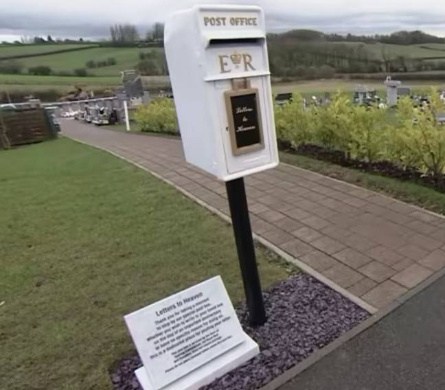 The Postbox to Heaven is set up at Gedling Crematorium in Nottinghamshire. Credit: ITV 