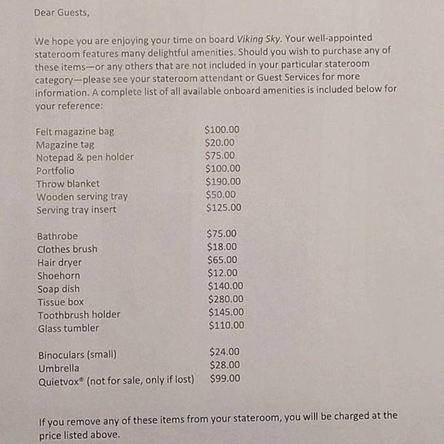 What do you make of the price list? Credit: Facebook 