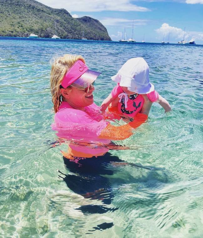 Wilson took wee Royce for a swim whilst on holiday. Credit: Instagram/Rebel Wilson