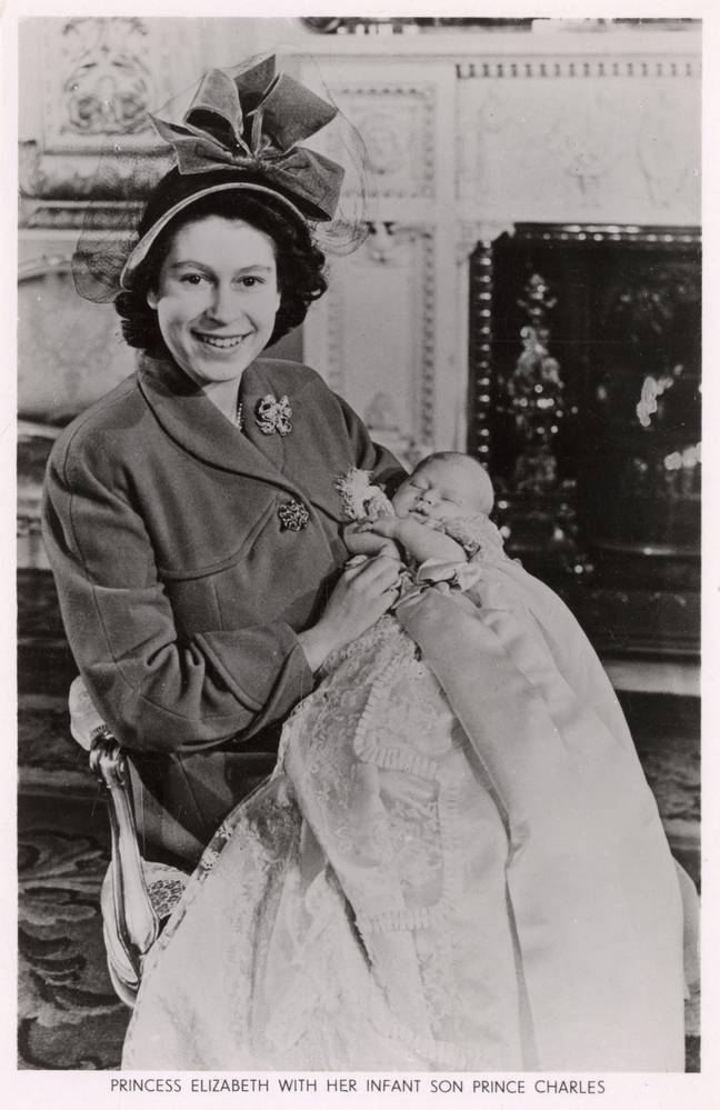 Princess Elizabeth - later Queen Elizabeth II - with newborn son Prince Charles - later King Charles III. Credit: Chronicle / Alamy Stock Photo