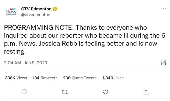 The network has since confirmed that she’s feeling better. Credit: Twitter