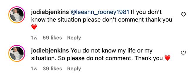 Jodie offered a polite response to people telling her to 'reach out' to her mum. Credit: Instagram/@jodiebjenkins