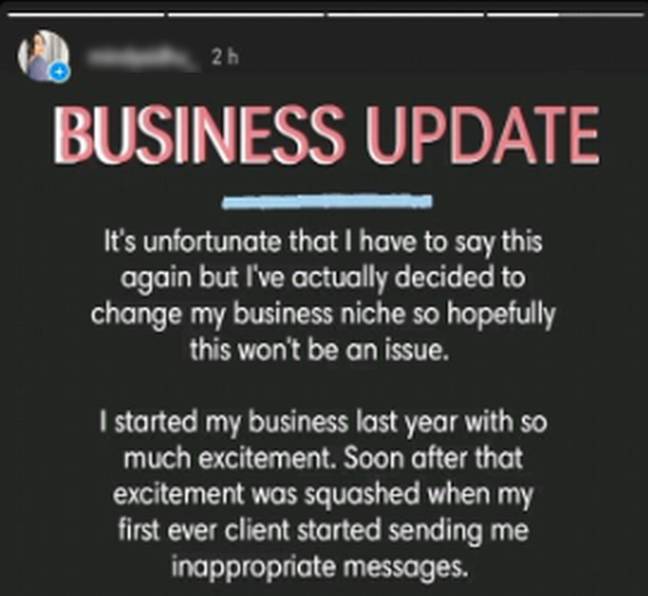 This proved to be the final straw, prompting her to post a 'business update' stating she will 'only work with female clients. Credit: Kennedy News and Media