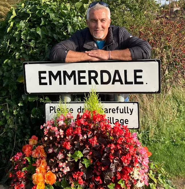Paul Hollywood visited Emmerdale's cast on set. Credit: @emmerdale/X