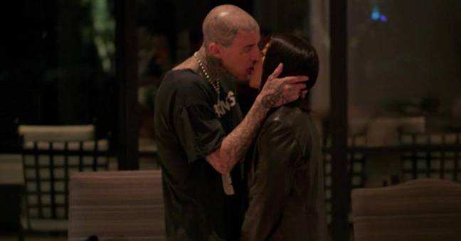 Kourtney and Travis were all over each other at Kris' birthday dinner. (Credit: Hulu)
