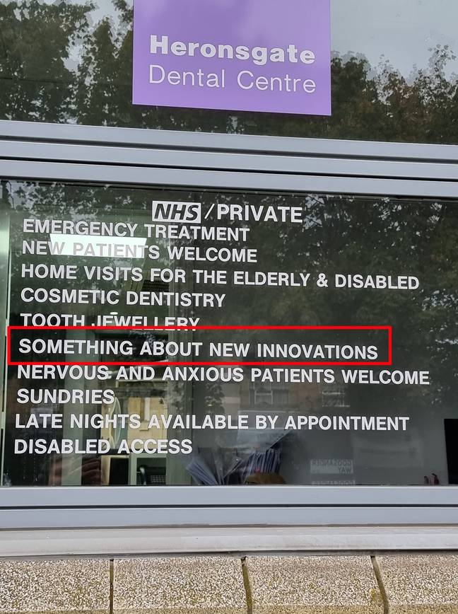 The practice's window sign clearly hadn't been double checked (Credit: Triangle News &amp; Media)