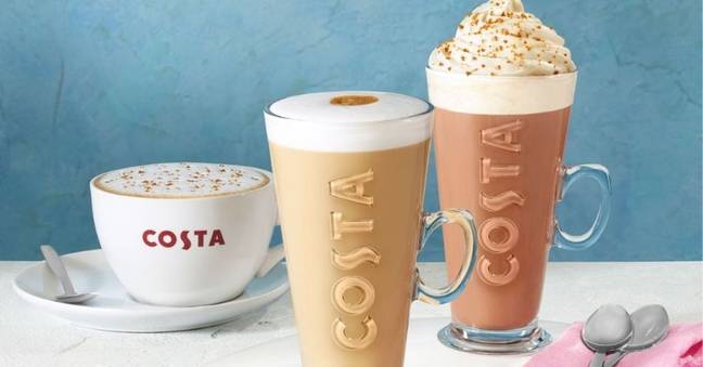 The Hot Cross Bun Cappuccino, Latte, and Hot Chocolate. (Credit: Costa)