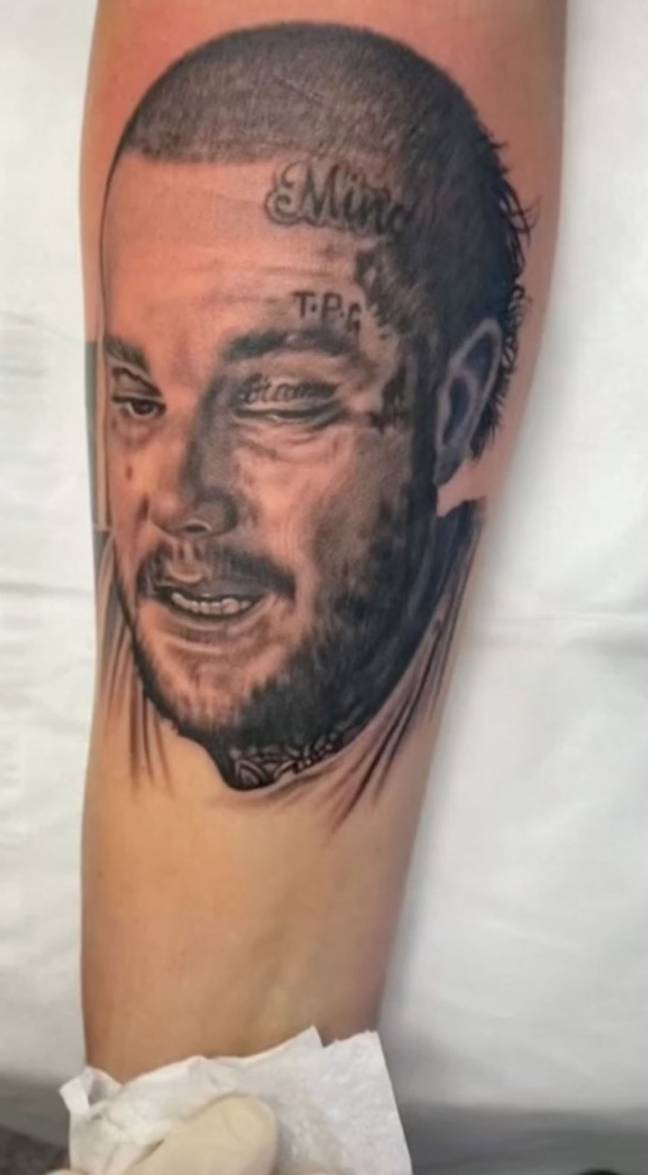 &quot;I love the tattoo, and if we ever get divorced, I can just say that it is Post Malone from Wish.&quot; Credit: Caters News Agency