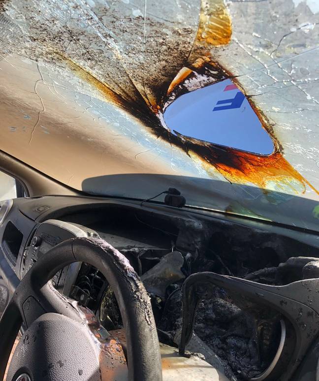 The car's interior completely melted in the heat. Credit: Nottinghamshire Fire and Rescue
