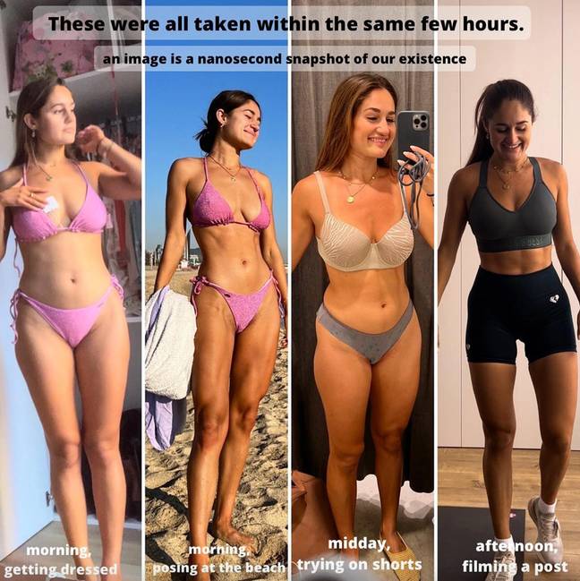 The fitness coach showed how her body changed throughout the day. Credit: Instagram / adrianablancfit