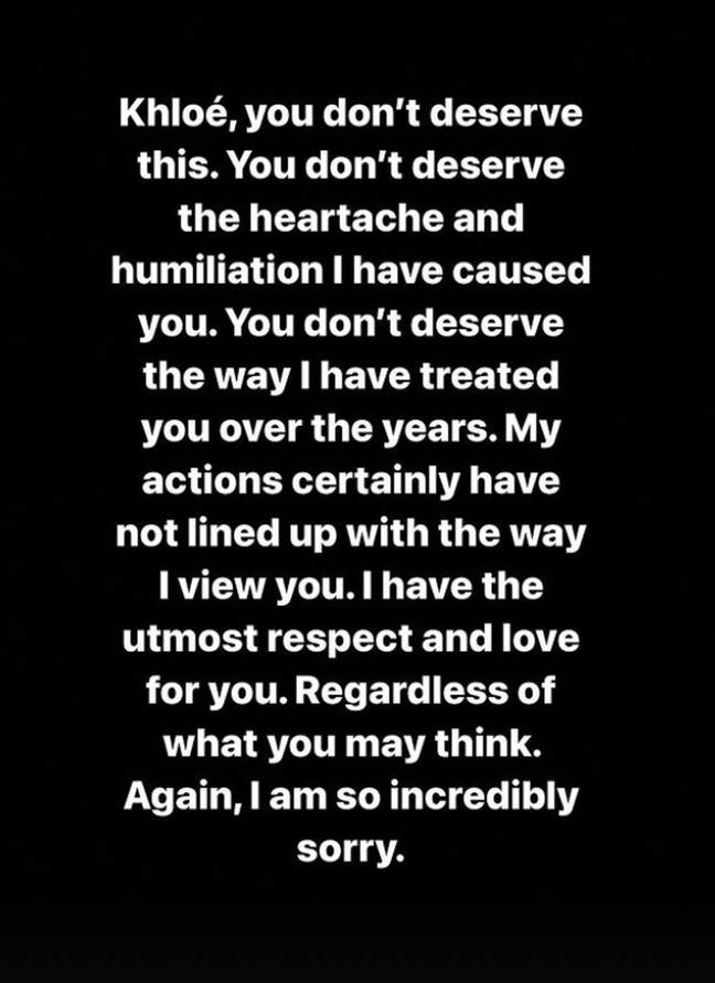 Tristan has apologised to Khloe (Credit: Instagram - realtristant)