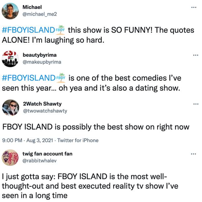 Viewers are loving FBoy Island on Twitter (Credit: Twitter)