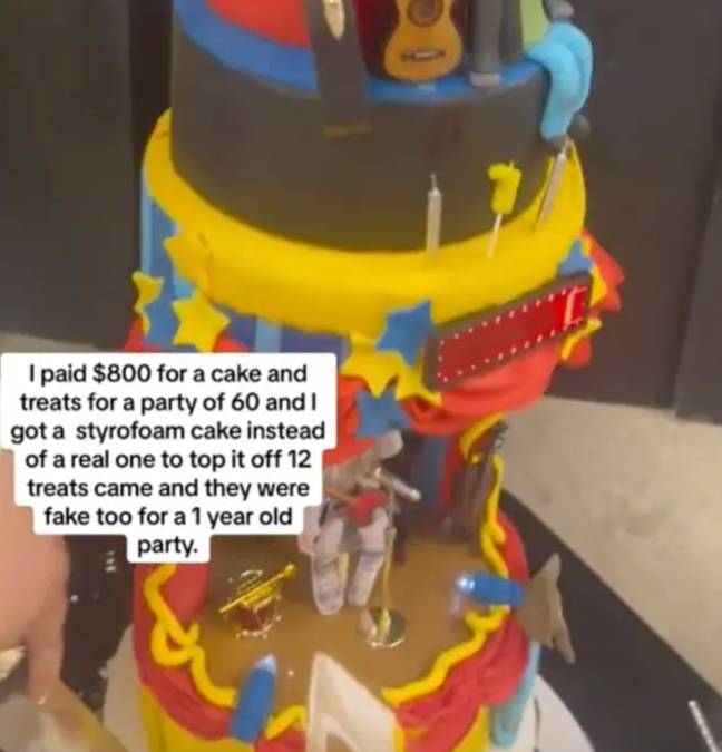 The costly cake was made entirely out of styrofoam. Credit: TikTok/@thebabyshay