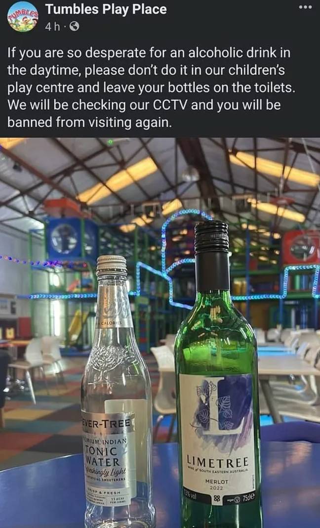 The empty bottles had been hidden in the toilets. Credit: Facebook/Tumbles Play Place