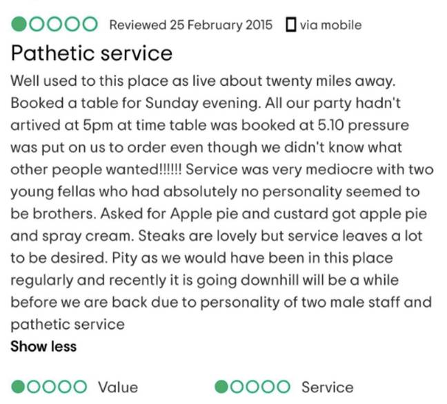 The scathing review was published in 2015 (Credit: Trip Advisor)