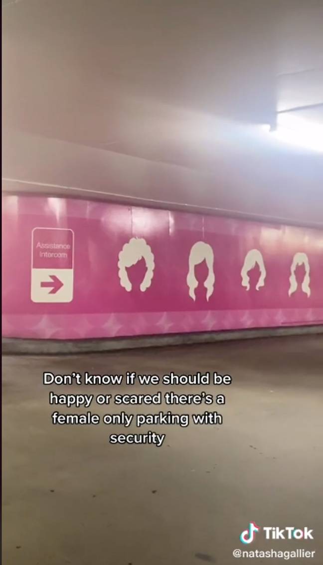 The car park is decorated with pink signs (Credit: TikTok - natashagallier)