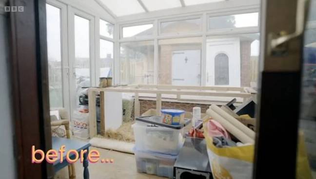 The rabbits were moved from their large indoor home into a much smaller hutch. Credit: BBC