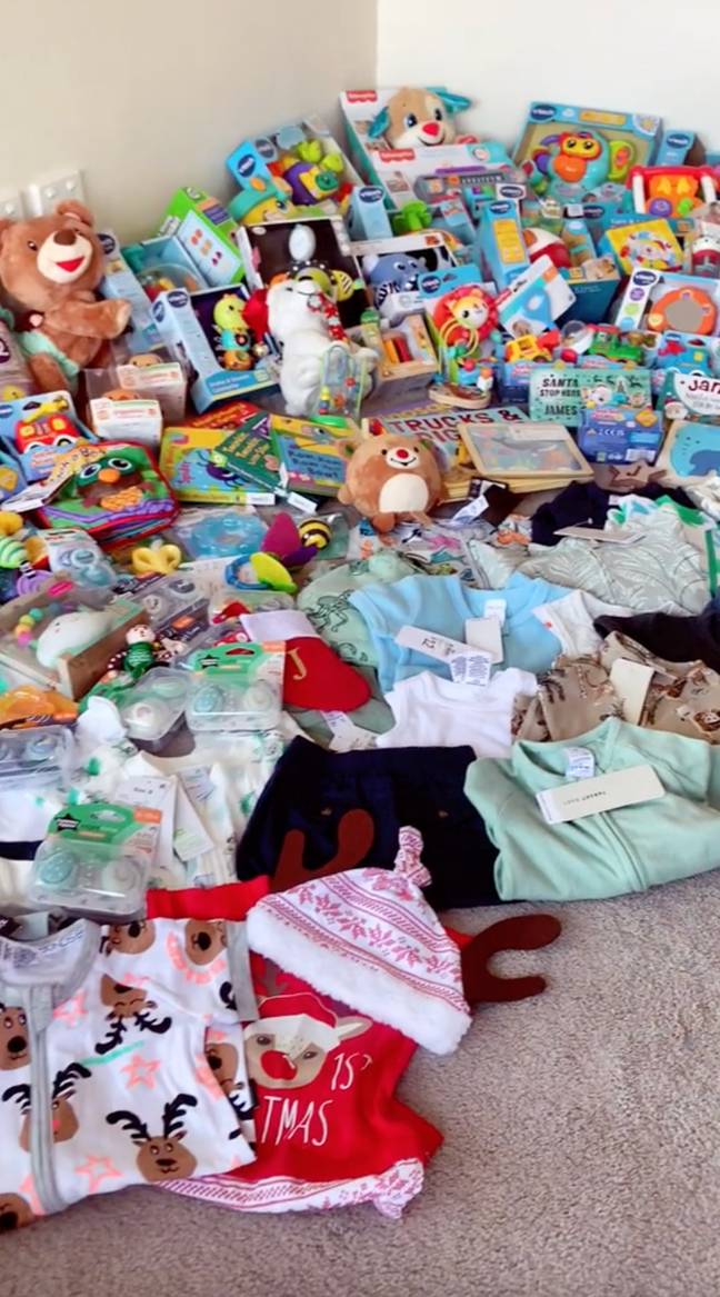 The baby's Christmas presents haul seemed to split the internet right down the middle. Credit: TikTok/@mjbex
