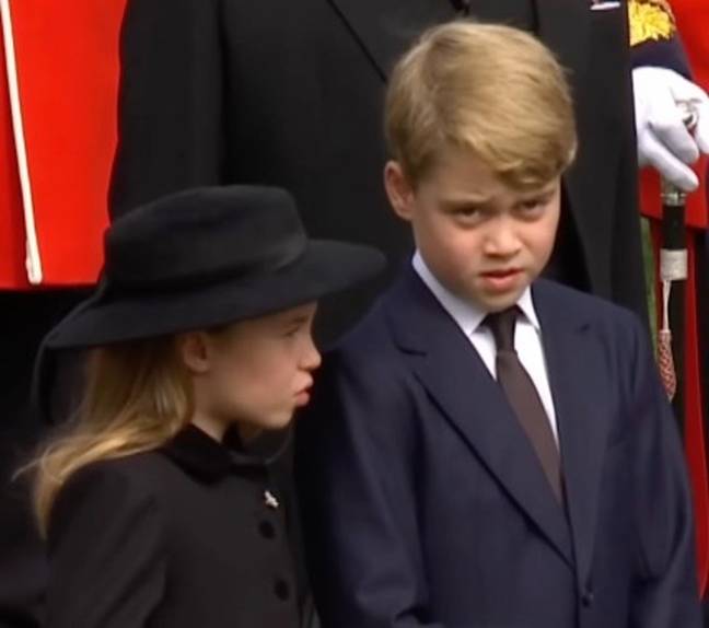 Princess Charlotte with Prince George at the Queen's funeral. Credit: YouTube/@skynews