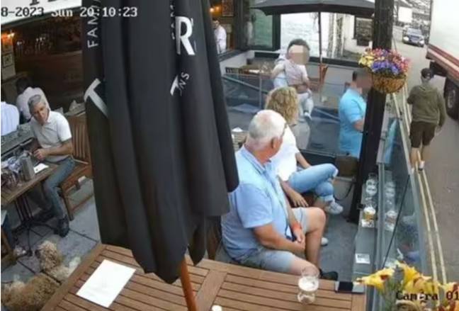 CCTV footage shows two men leaving the pub. Credit: Twitter/ArmsFisherman