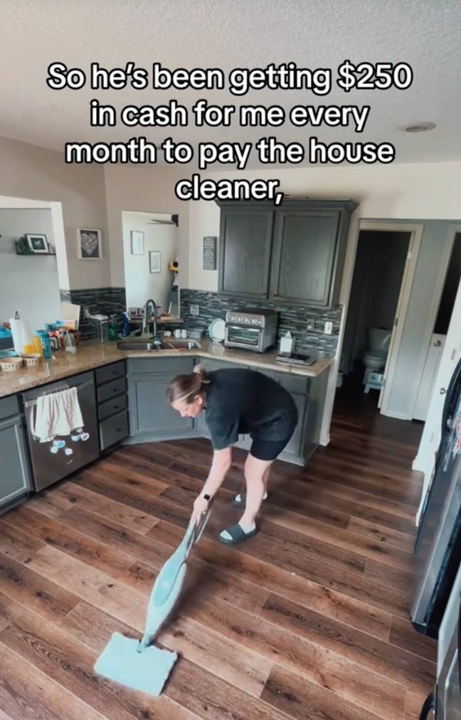 The woman explained how she charges her husband $250 a month for her cleaning services - but he doesn't have a clue it's actually her. Credit: TikTok/@themamabrianna