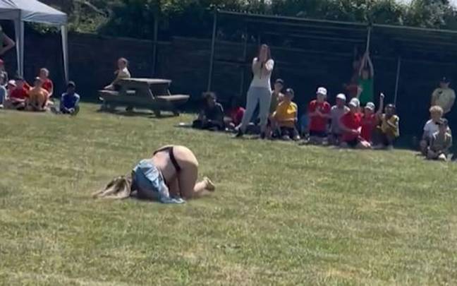 A mum who accidentally mooned the crowd on her child’s sports day says she’s had over 500 messages from men. Credit: SWNS.