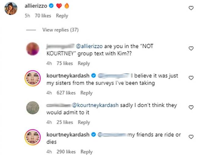 Kourtney threw shade at her sisters in an Instagram comment. Credit: Instagram/ @kimkardashian
