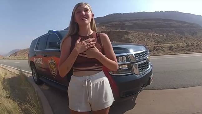 The bodycam footage shows Gabby Petito visibly distressed (Credit: Moab Police)