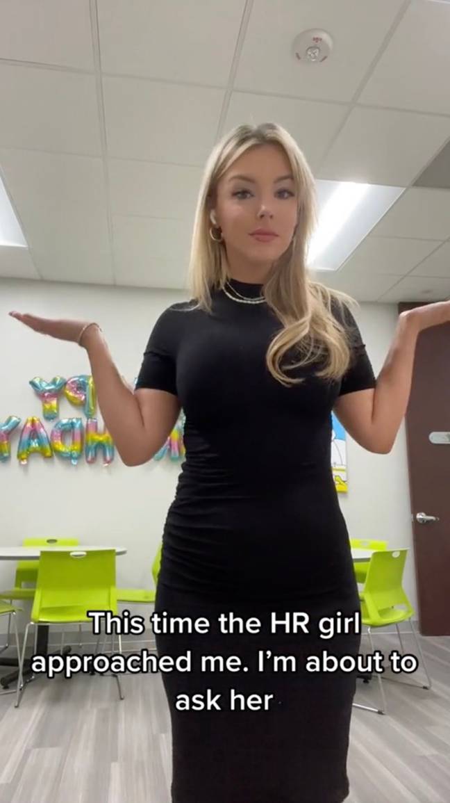 The worker filmed her meeting with the HR representative, who was heard saying: &quot;I’m sorry, you still can’t wear that. It’s way too revealing and distracting.&quot; Credit: TikTok/@notmariedee