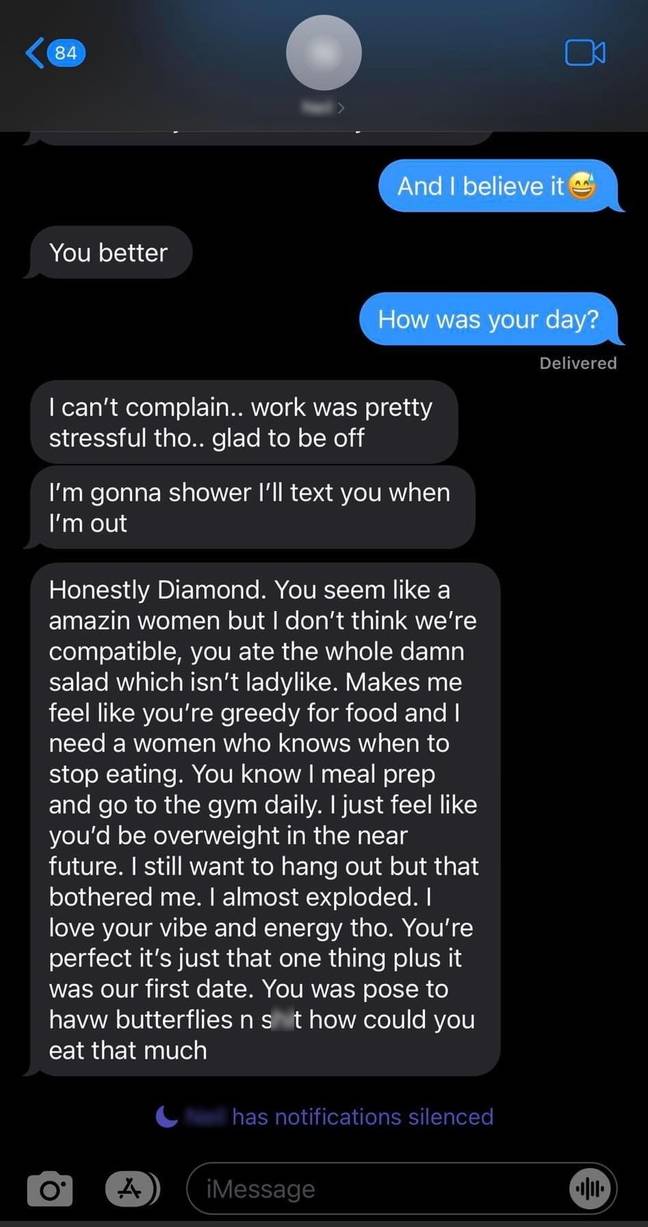 This man rejected his date for eating a salad. Credit: Kennedy
