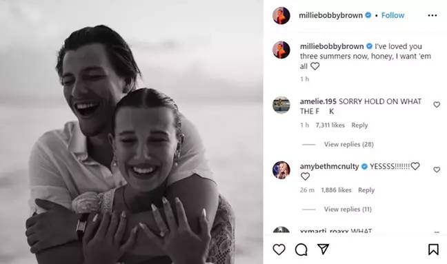 Millie Bobby Brown announced her engagement today. Credit: Instagram/@milliebobbybrown