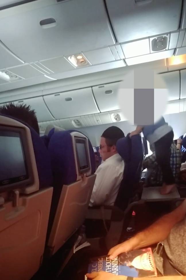The little one can be seen jumping on the tray table. Credit: Reddit
