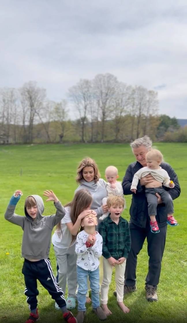 Hilaria and Alec with their children in May 2022. Credit: @hilariabaldwin/Instagram.