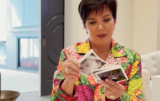 In the 90 second clip, Stormi hands Kris an envelope filled with scan photos (Credit: Kylie Jenner/Instagram)