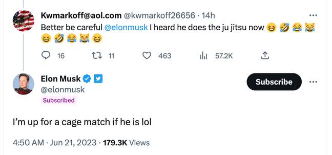 Elon Musk said he's ready to fight. Credit: Twitter/@elonmusk