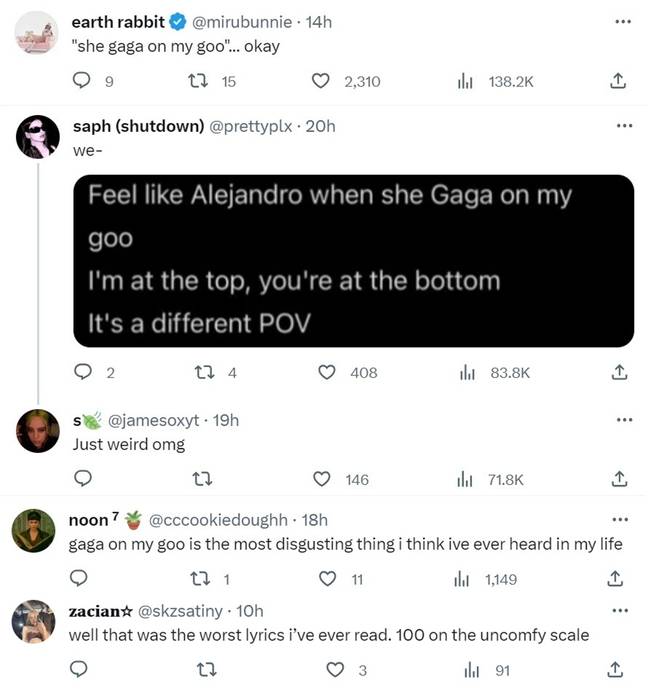 The lyrics to POV were giving a lot of people the ick. Credit: Twitter