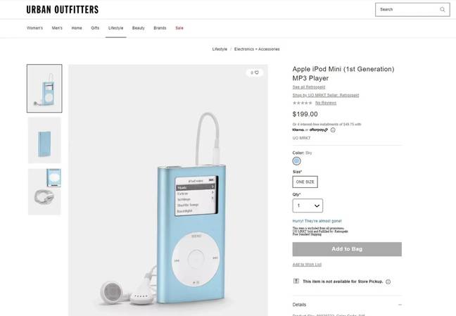 Urban Outfitters had pages listed selling older version iPods. Credit: Urban Outfitters