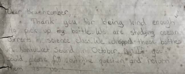 Benjamin Lyons had some questions for the person who found the bottle. Credit: WCVB Channel 5 Boston