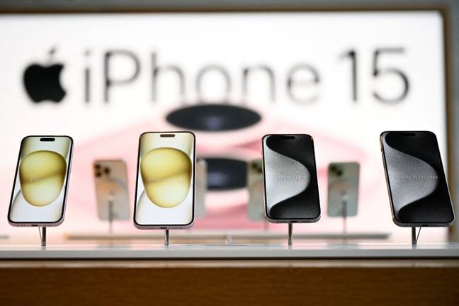 The latest model is the iPhone 15. Credit: PATRICK T. FALLON/AFP via Getty Images