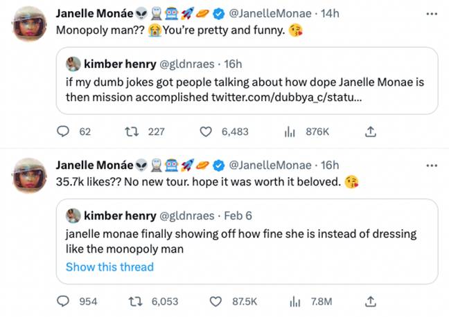 As the fan's tweet gained more and more likes, Monoáe informed her followers that there will be 'no new tour' as a result. Credit: Twitter/@JanelleMonae