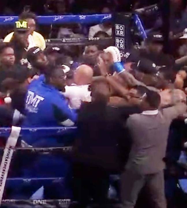 A brawl broke out following Mayweather and Gotti's fight on Sunday (11 June). Credit: Twitter/@cnation_sports