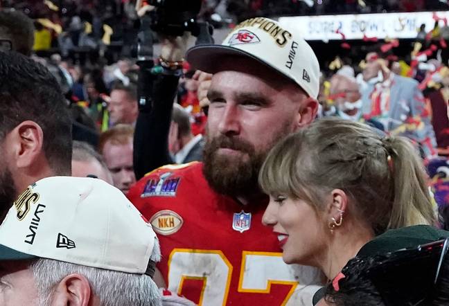 Travis Kelce has been called out by Taylor Swift fans for his actions during the Super Bowl. Credit: TIMOTHY A. CLARY/AFP via Getty Images