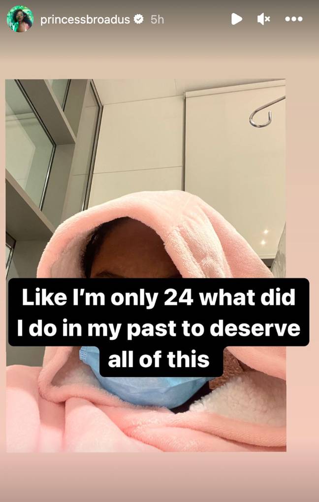 Cori took to her Instagram story from her hospital bed. Credit: Instagram/ @princessbroadus
