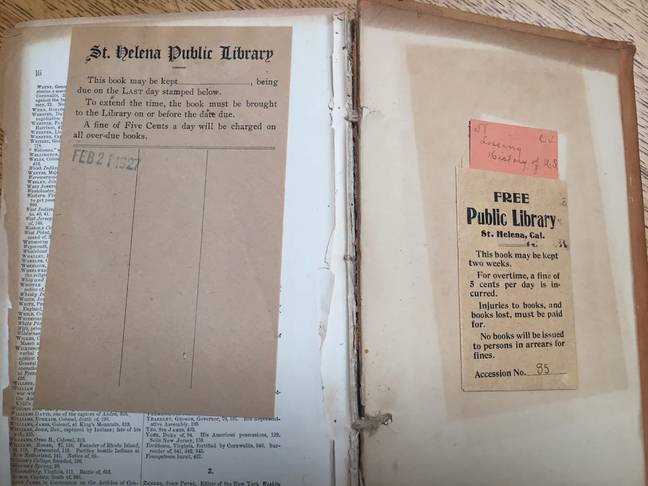 The book was lent out the library nearly 100 years ago. Credit: St. Helena Public Library