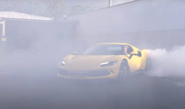 Probably don't do this to a brand new Ferrari. Credit: Jake Paul/YouTube
