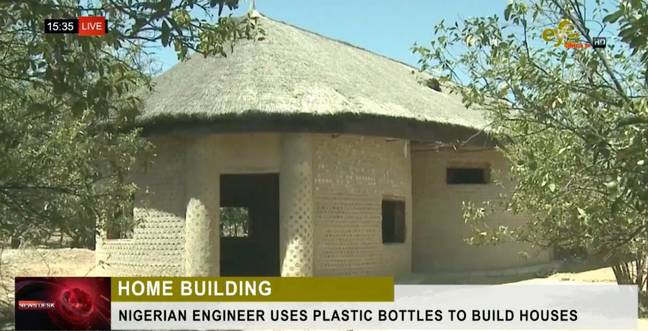 Around 14,000 bottles are used to build the homes. Credits: EYEAFRICA TV/YouTube